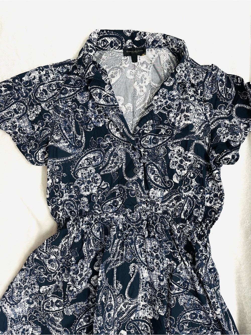 Donna Karan Womens Size L Paisley Print V-Neck Very Cute Shirtdress Cotton - Picture 4 of 7
